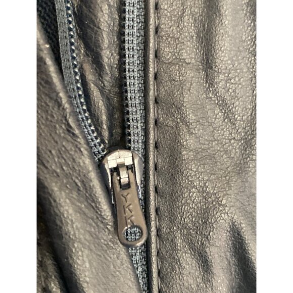 Vintage 80s Navy Blue Leather High Waist Pleated Tapered Pants Korea Sz 4 - Picture 15 of 15